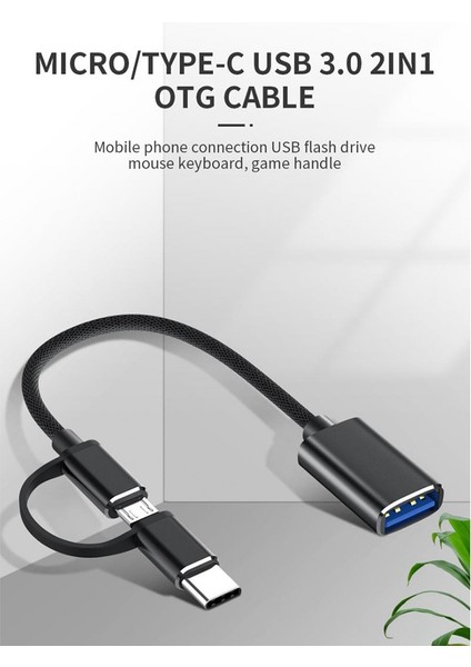 2'si 1 Arada USB 3.0 Otg Adaptör Kablosu Type-C Micro-Usb'den USB 3.0'a-Siyah (Yurt Dışından)