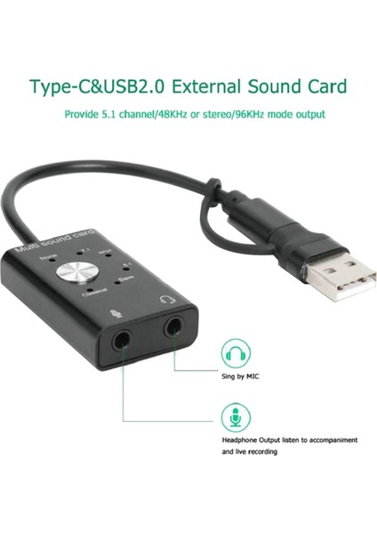 Çoklu Ses Kartı USB 2.0 Tip C Stereo Mikrofon Adaptörü (Yurt Dışından)