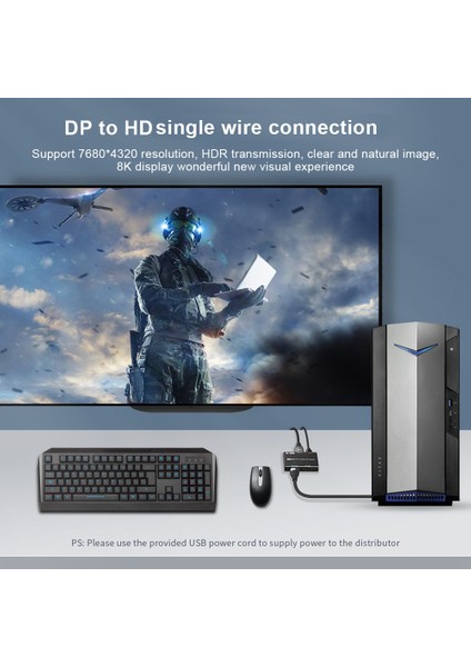 8k Dp - HDMI Uyumlu + Dp Video Ayırıcı 8K@30Hz 4K@120Hz (Yurt Dışından) indirimleri