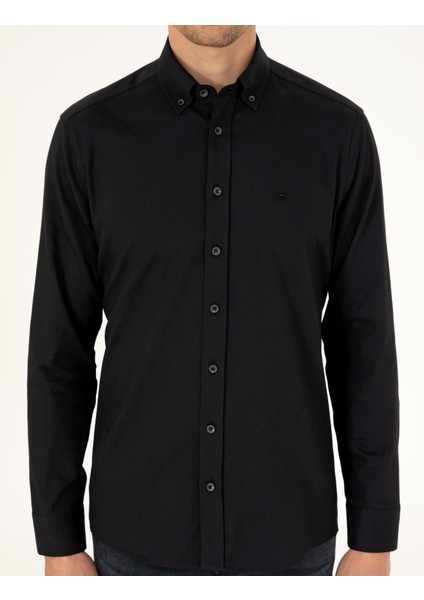 Erkek Siyah Regular Fit Uzun Kollu Gömlek 50298809-VR046