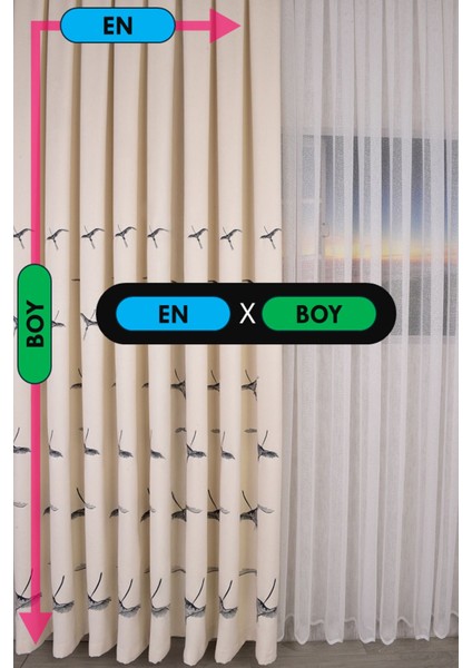 Anka Kuşu Nakışlı Ekru Fon Perde Tek Kanat 1x3 Sık Pile indirimleri