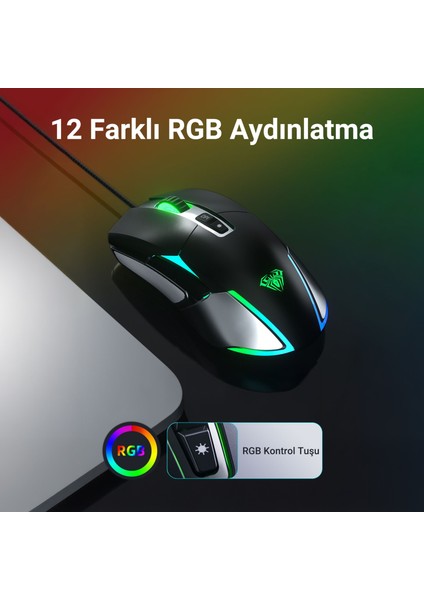 F816 Rgb Efektli 12800DPI Kablolu Optik Gaming Oyuncu Mouse