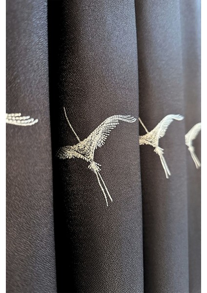 Anka Kuşu Nakışlı Kahve Fon Perde Tek Kanat 1x3 Sık Pile fiyatları