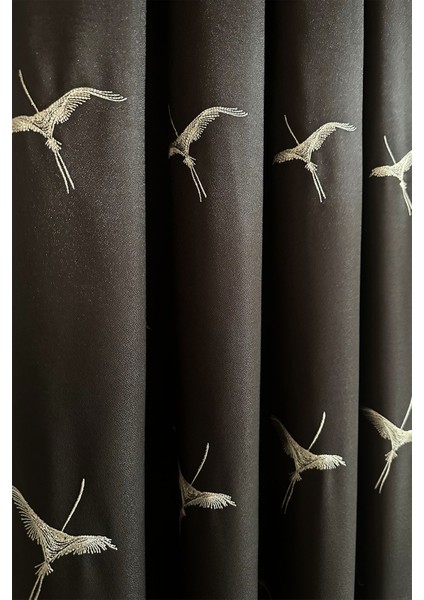 Anka Kuşu Nakışlı Kahve Fon Perde Tek Kanat 1x3 Sık Pile modelleri