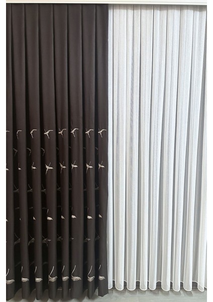 Anka Kuşu Nakışlı Kahve Fon Perde Tek Kanat 1x3 Sık Pile fırsatları