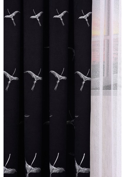 Anka Kuşu Nakışlı Siyah Fon Perde Tek Kanat 1x3 Sık Pile fırsatları