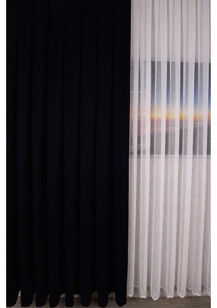 Siyah Düz Ada Fon Perde V-33 Tek Kanat 1x3 Sık Pile