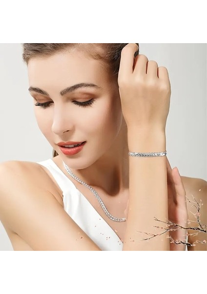 Silver ve Gold Seçenekli Ezme Yassı Yılan Çelik Unisex Kolye Bileklik Set