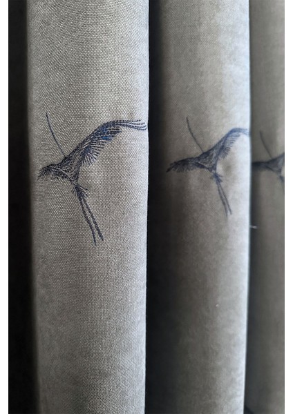 Anka Kuşu Nakışlı Gri Fon Perde Tek Kanat 1x3 Sık Pile fiyatları