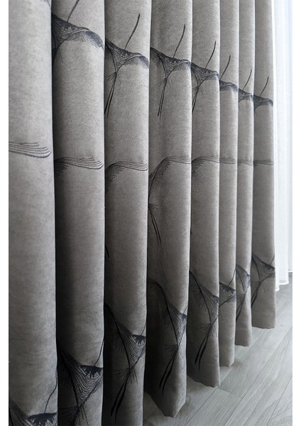 Anka Kuşu Nakışlı Gri Fon Perde Tek Kanat 1x3 Sık Pile fırsatları