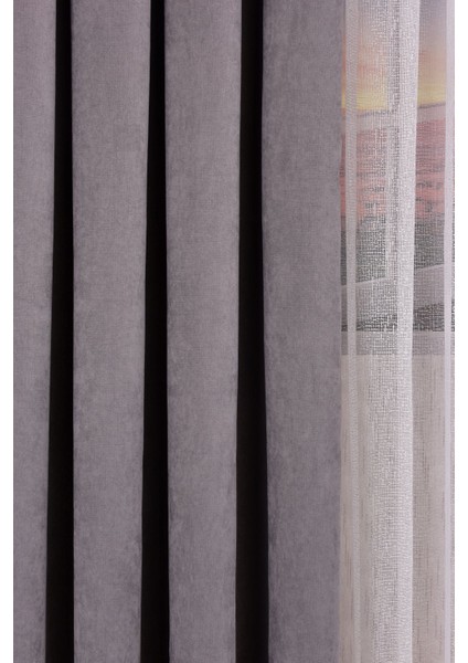 Gri Düz Ada Fon Perde V-12488 Tek Kanat 1x3 Sık Pile fiyatları