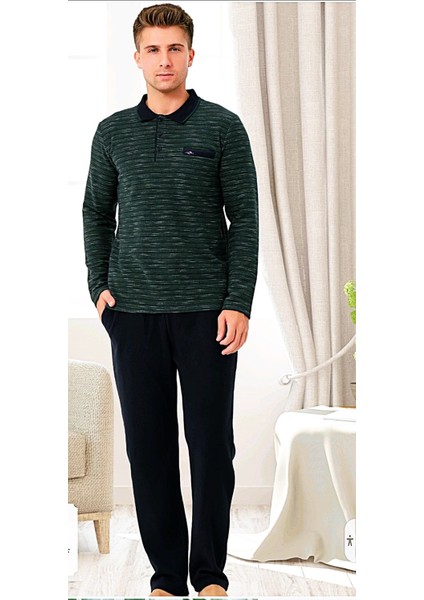 %100 Pamuk Selanik Örme Uzun Kol Erkek Pijama Takımı Kışlık