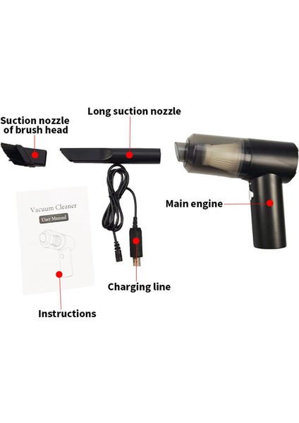 Araba Süpürgesi Için Kablosuz Şarj Edilebilir Yüksek Emişli Mini Hoover'lar Elde Taşınabilir Islak ve Kuru Siyah (Yurt Dışından) fırsatları