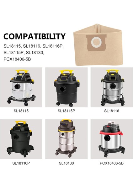 19-3100 Vakum Torbaları 5 Ila 6 Galon Islak Kuru Vakum, Tek Kullanımlık ve Tekrar Kullanılabilir Vakumlu Süpürgeler Için Uyumlu (Yurt Dışından) modelleri