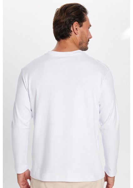 Unisex Relax Fit Rahat Kesim Pamuklu Bisiklet Yaka Beyaz Sweatshirt indirimleri