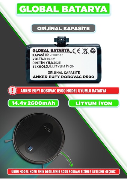 Anker Eufy Robovac R500 Uyumlu Akıllı Robot Süpürge Bataryası 14.4V 2600MAH Li-Ion Pil ( Kapasite)