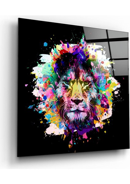 Lion Abstract Dekorasyon Cam Duvar Tablosu