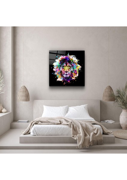 Lion Abstract Dekorasyon Cam Duvar Tablosu