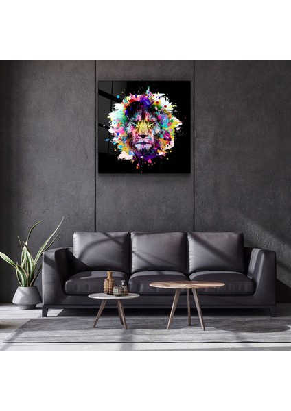 Lion Abstract Dekorasyon Cam Duvar Tablosu