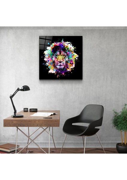 Lion Abstract Dekorasyon Cam Duvar Tablosu