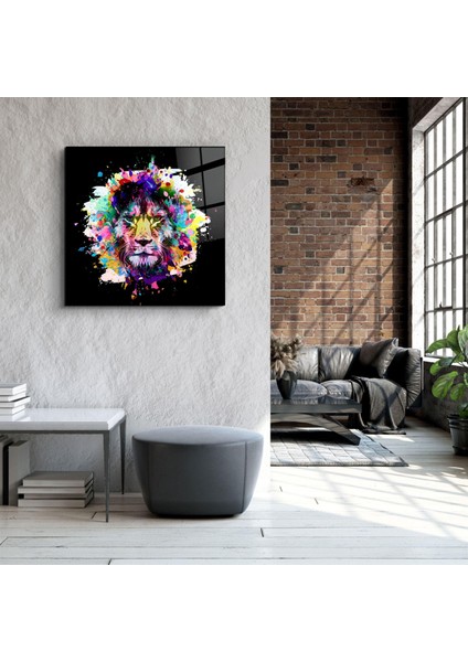 Lion Abstract Dekorasyon Cam Duvar Tablosu
