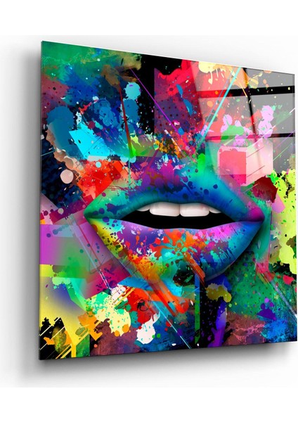 Abstract Lips Dekorasyon Cam Duvar Tablosu