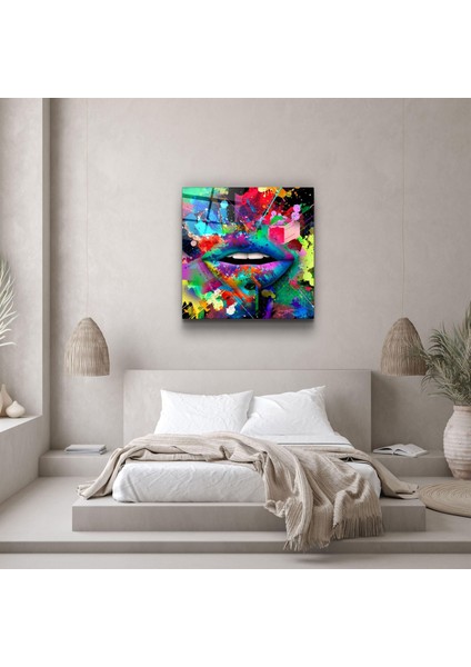 Abstract Lips Dekorasyon Cam Duvar Tablosu