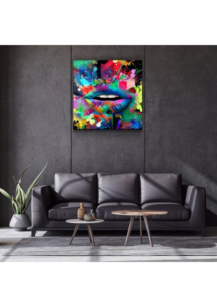 Abstract Lips Dekorasyon Cam Duvar Tablosu