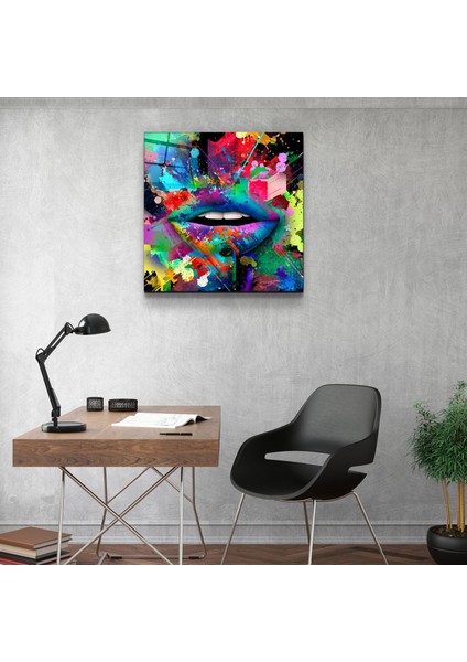 Abstract Lips Dekorasyon Cam Duvar Tablosu