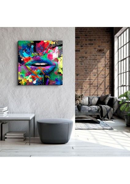 Abstract Lips Dekorasyon Cam Duvar Tablosu