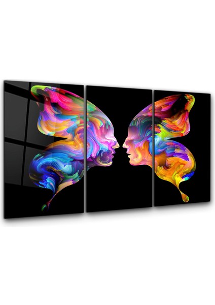 Butterfly Abstract Faces - Trio Dekorasyon Cam Duvar Tablosu