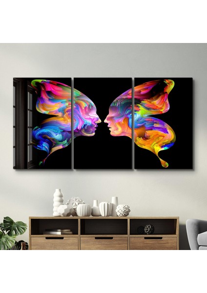 Butterfly Abstract Faces - Trio Dekorasyon Cam Duvar Tablosu