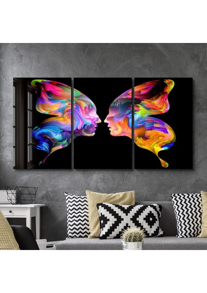 Butterfly Abstract Faces - Trio Dekorasyon Cam Duvar Tablosu