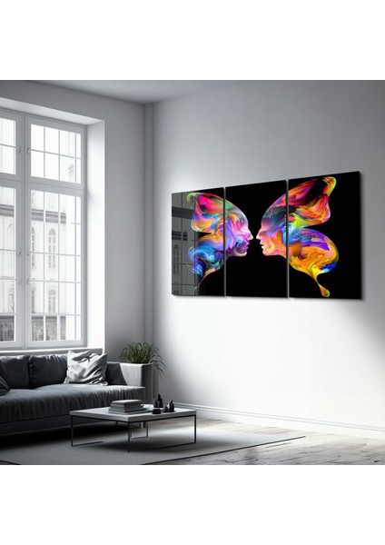 Butterfly Abstract Faces - Trio Dekorasyon Cam Duvar Tablosu