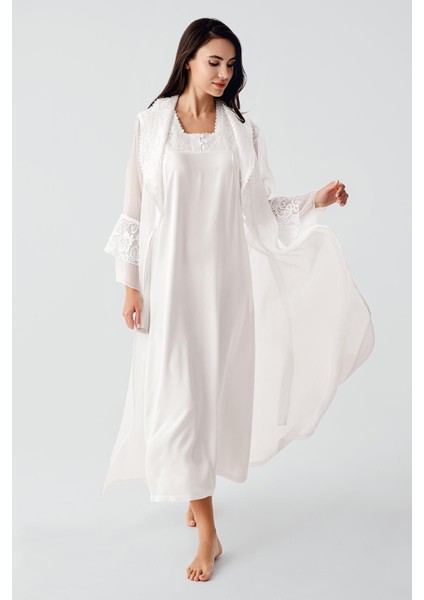 Elegant Dokuma Dantelli Viskoz Sabahlık Gecelik Takım modelleri