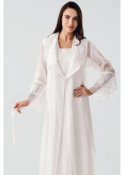 Elegant Dokuma Dantelli Viskoz Sabahlık Gecelik Takım fırsatları