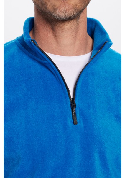 Unisex Standart Fit Anti-pilling Tüylenme Yapmayan Soğuk Geçirmez Sax Mavi Dik Bato Yaka Polar Sweatshirt