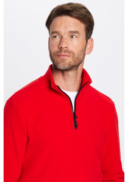 Unisex Standart Fit Anti-pilling Tüylenme Yapmayan Soğuk Geçirmez Kırmızı Dik Bato Yaka Polar Sweatshirt