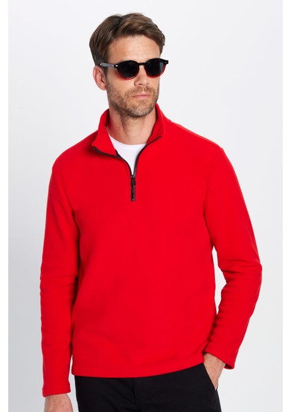 Unisex Standart Fit Anti-pilling Tüylenme Yapmayan Soğuk Geçirmez Kırmızı Dik Bato Yaka Polar Sweatshirt fiyatları