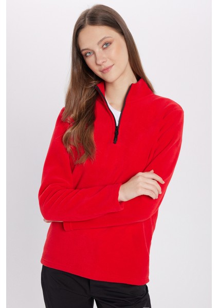 Unisex Standart Fit Anti-pilling Tüylenme Yapmayan Soğuk Geçirmez Kırmızı Dik Bato Yaka Polar Sweatshirt fırsatları