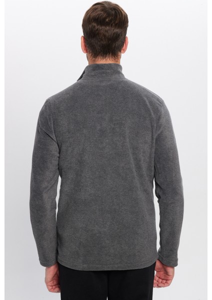 Erkek Standart Fit Rahat Kesim Tüylenme Yapmayan Soğuk Geçirmez Antrasit Dik Yaka Polar Sweatshirt indirimleri
