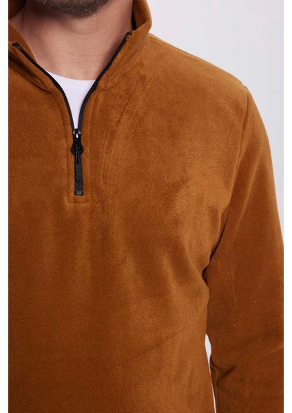 Erkek Standart Fit Rahat Kesim Tüylenme Yapmayan Soğuk Geçirmez Kiremit Renk Polar Sweatshirt fırsatları