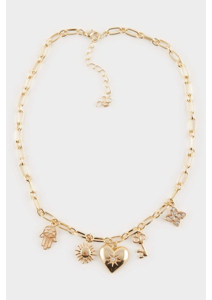 Kadın Gold Detaylı Charm Kolye E4468AXNS