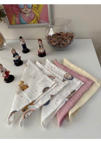Baby Kety, 5'li Çok Amaçlı Mendil- Bebek Mendili %100 Pamuk 25X25