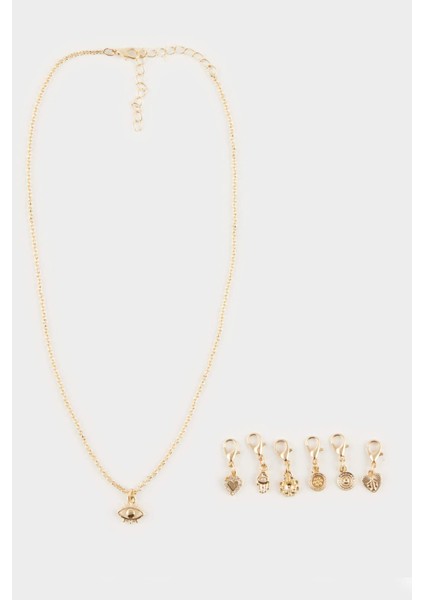 Kadın Gold Detaylı Değiştirilebilir Uçlu Charm Kolye E4474AXNS