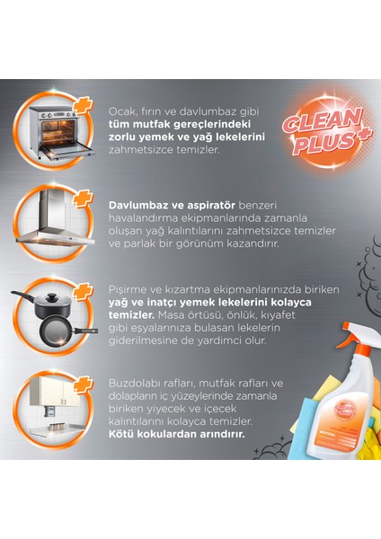 Clean Plus+ Yağ ve Kir Çözücü Ultra Güçlü Mutfak Temizleyici 750 ml