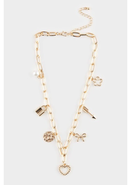 Kadın Gold Detaylı Charm Kolye E4469AXNS