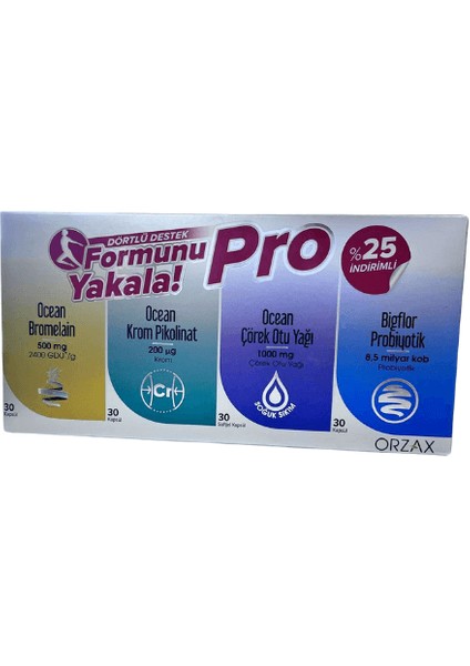 Formunu Yakala Pro Dörtlü Destek Seti (Ocean Bromelain + Krom Pikolinat + Çörek Otu Yağı + Bıgflor Probiyotik) 120 Kapsül