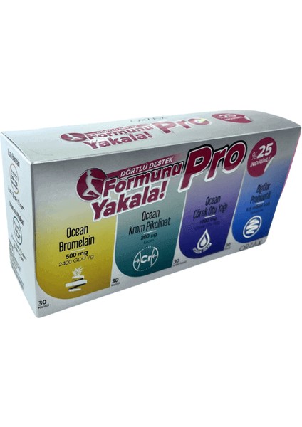 Formunu Yakala Pro Dörtlü Destek Seti (Ocean Bromelain + Krom Pikolinat + Çörek Otu Yağı + Bıgflor Probiyotik) 120 Kapsül
