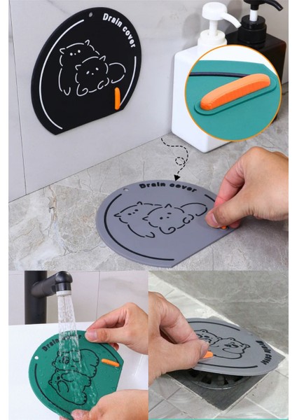 Gri Renk 3 Adet Kötü Koku Önleyici Silikon Mat Banyo Mutfak Lavabo Balkon Gider Tıpa Tıkacı Kapak